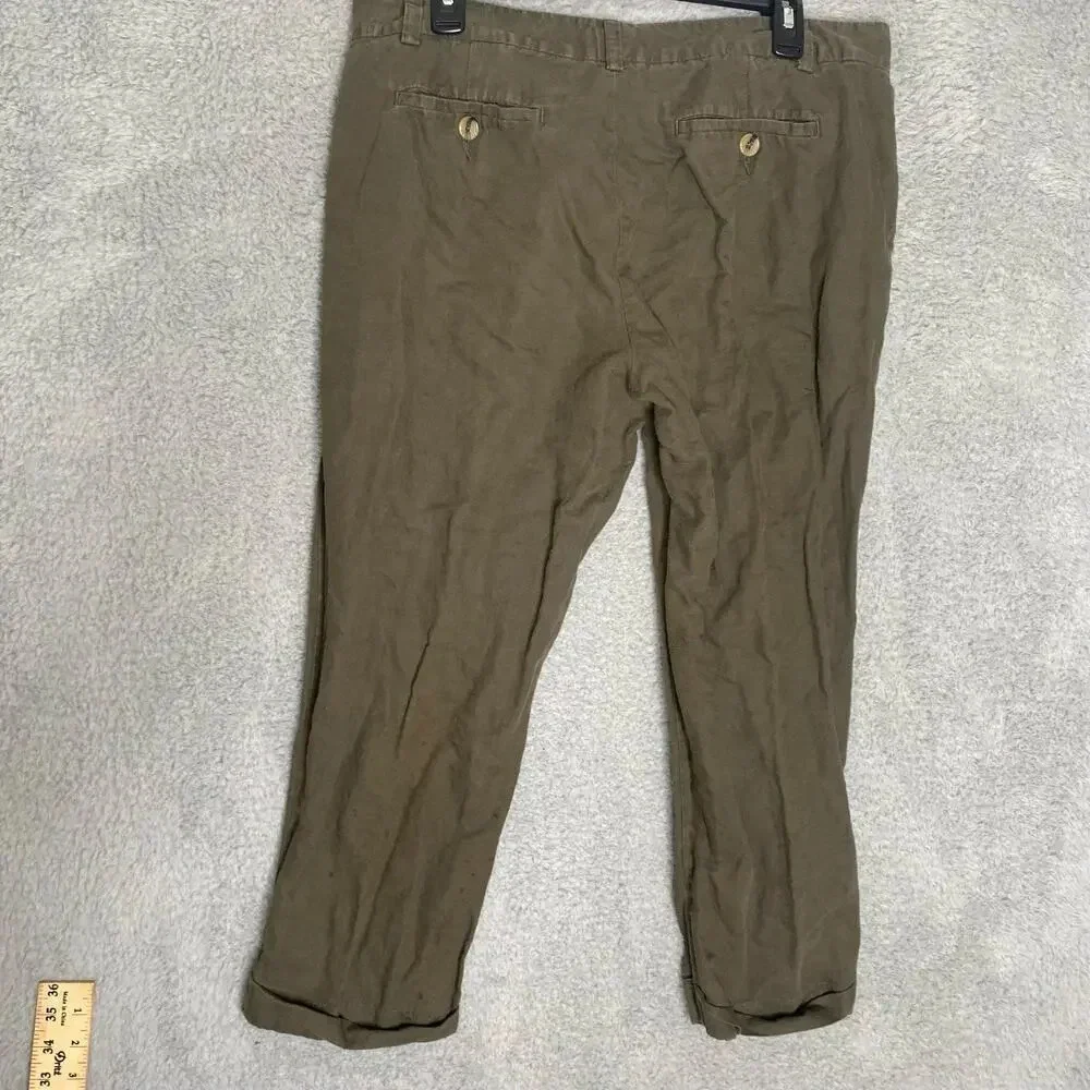 Banana Republic army green linen blend cropped pants loose lightweight 14
